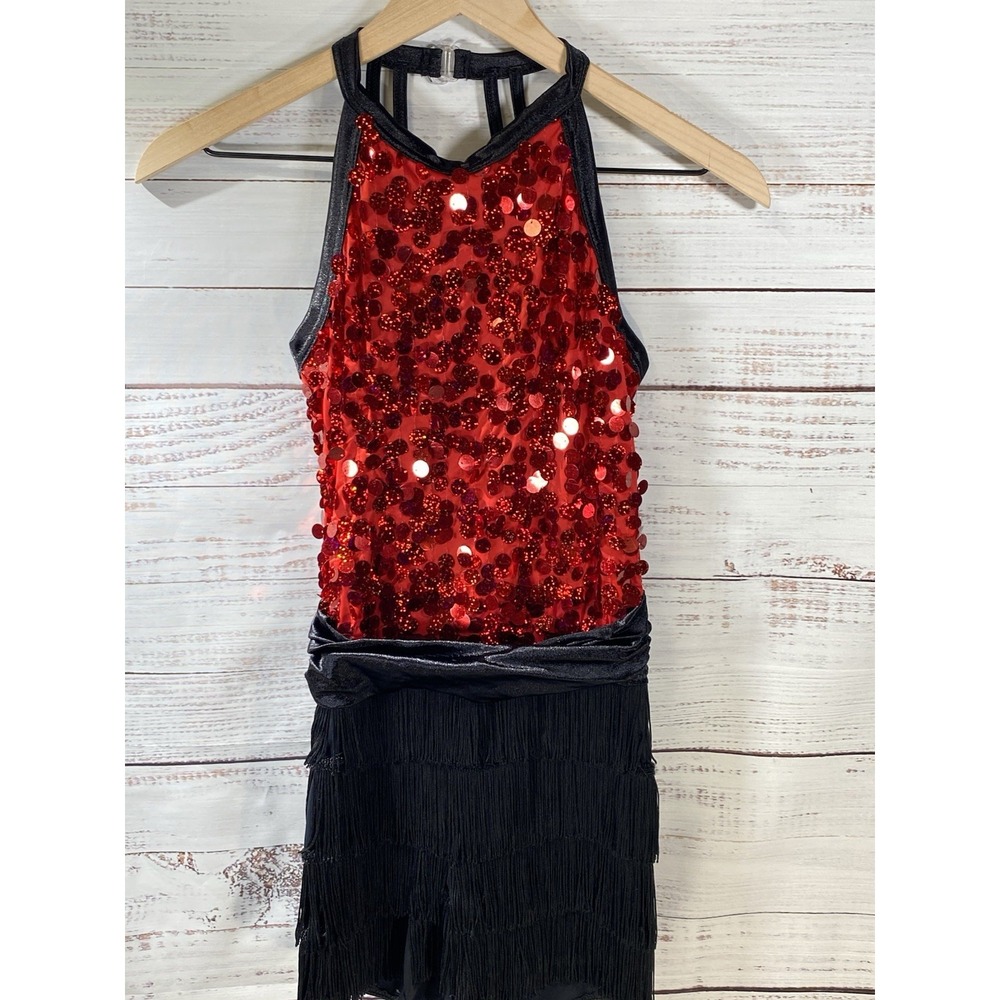 Weissman Red Sequence Black Fringe Dance Costume "New Move" Size Small Adult